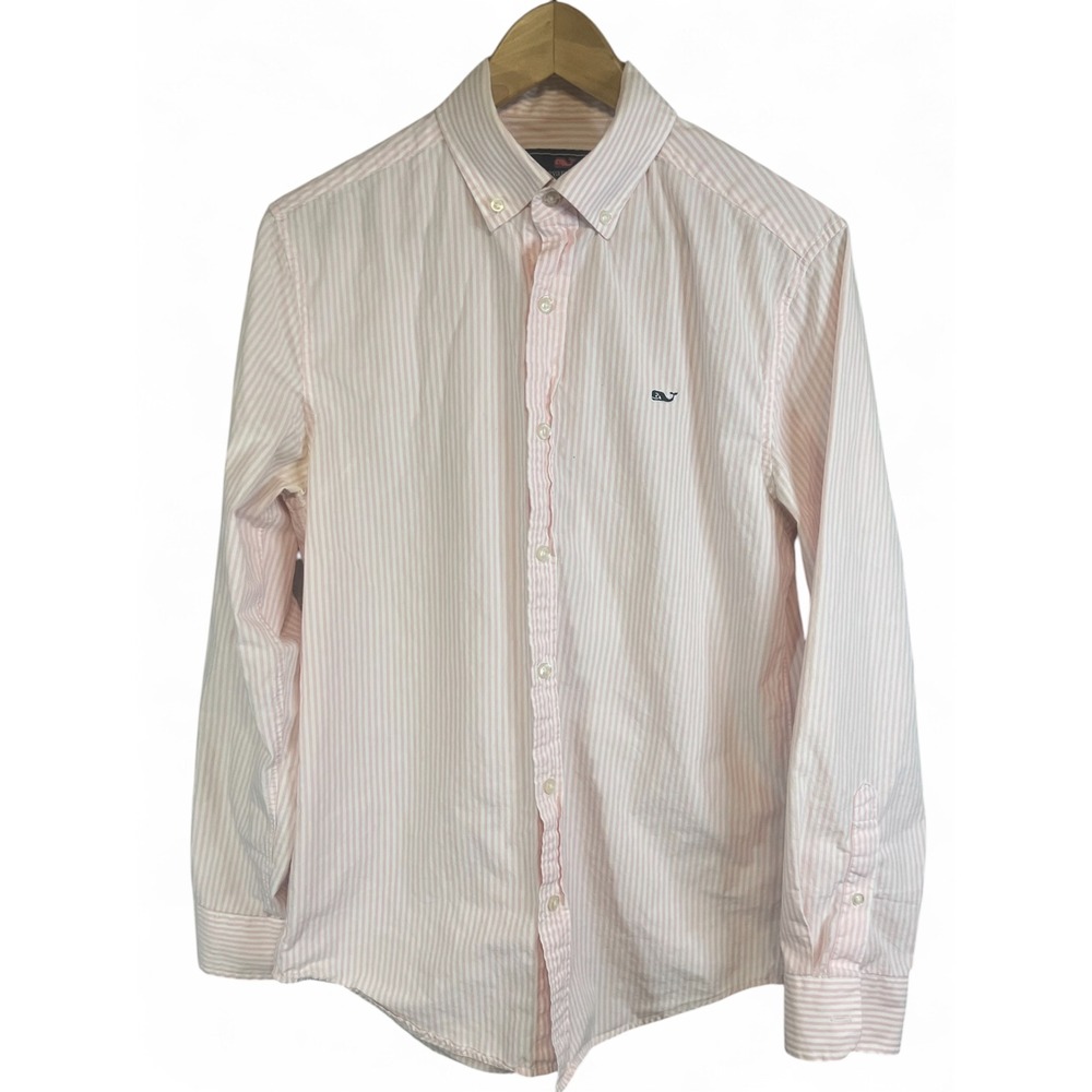 Vineyard Vines Pink White Striped Whale Shirt Mens Small Long Sleeve Button Down